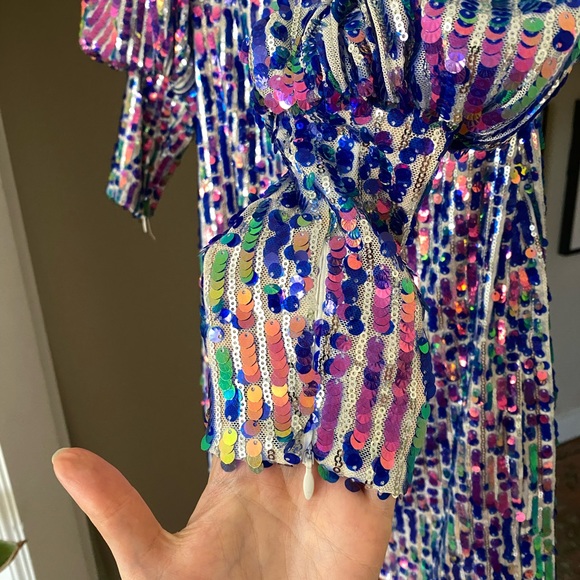 Zara Limited Edition Blue Pink Purple Long Sleeve Sequin Mini Dress sz S - Picture 7 of 12